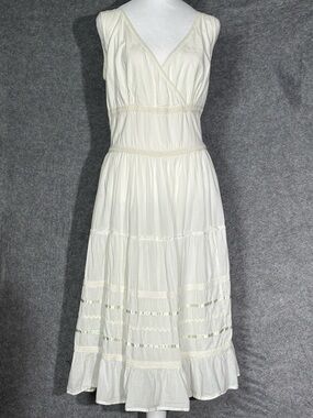 Womens sz 16 Y2K gauzy cotton midi dress babydoll breezy boho cottage prairie